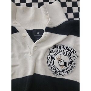 H&M Peninsula Bolts Sweater‎ Mens Small Black White Striped Rugby Knit